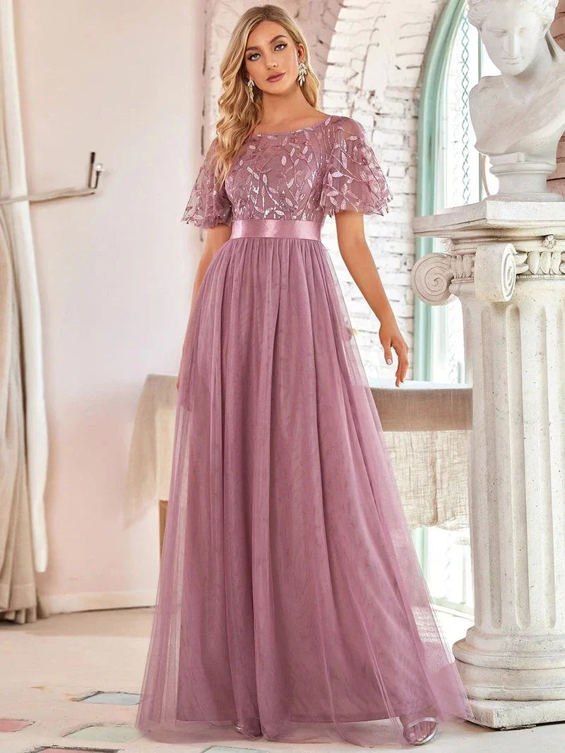 Margot | Sequin Maxi Dress with Short Sleeves