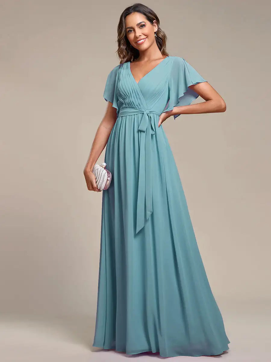 Celeste | Chiffon Evening Dress with Flutter Sleeves