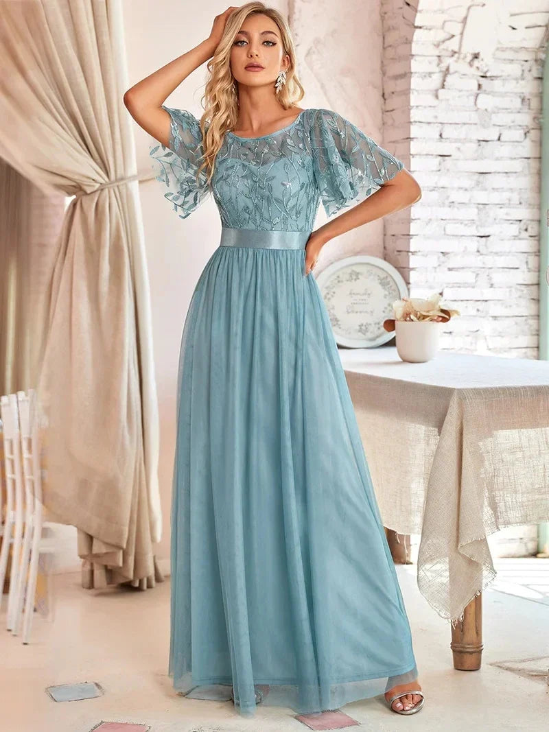 Margot | Sequin Maxi Dress with Short Sleeves