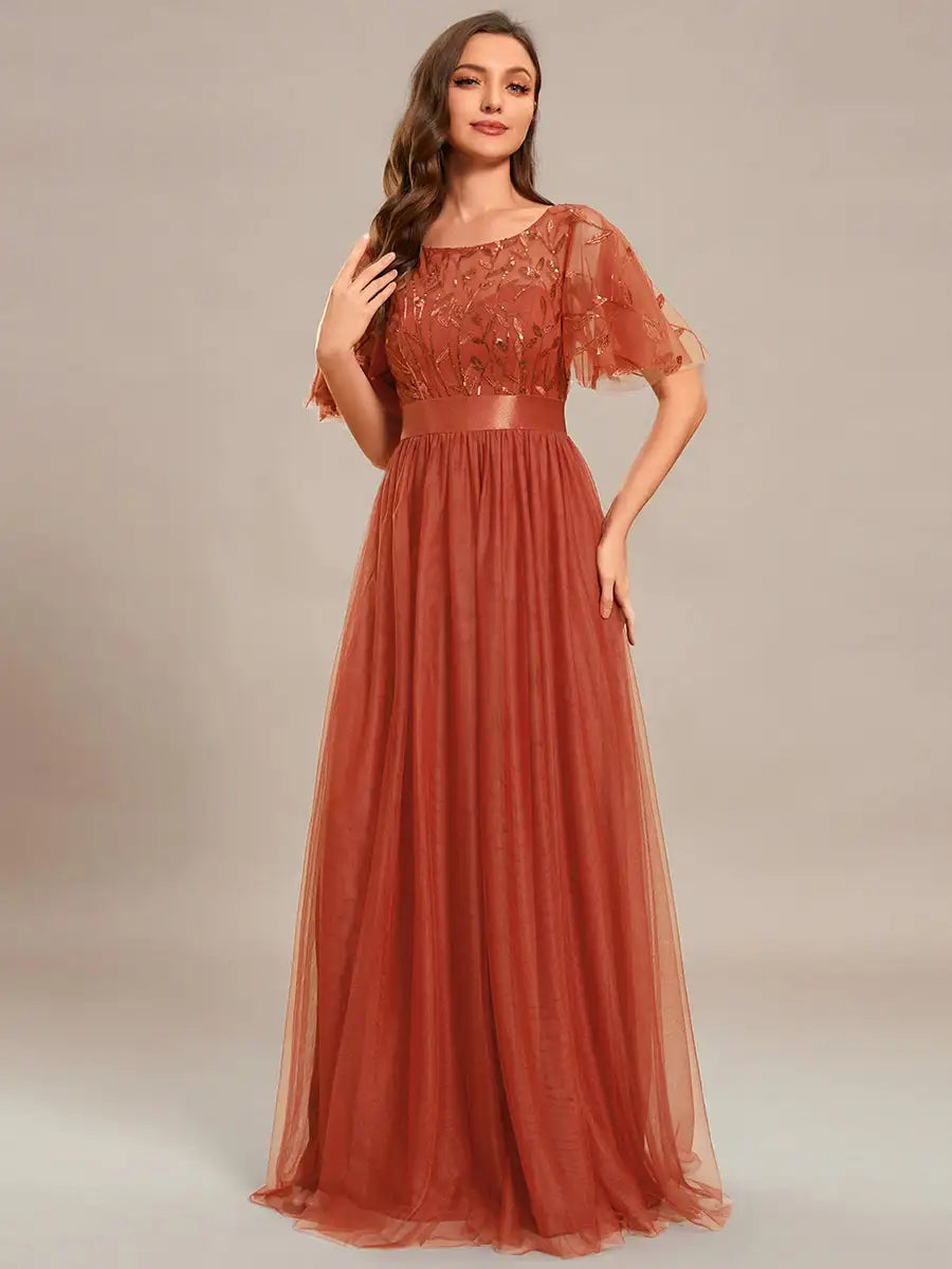 Elodie | Sequin Short Sleeve Evening Dress