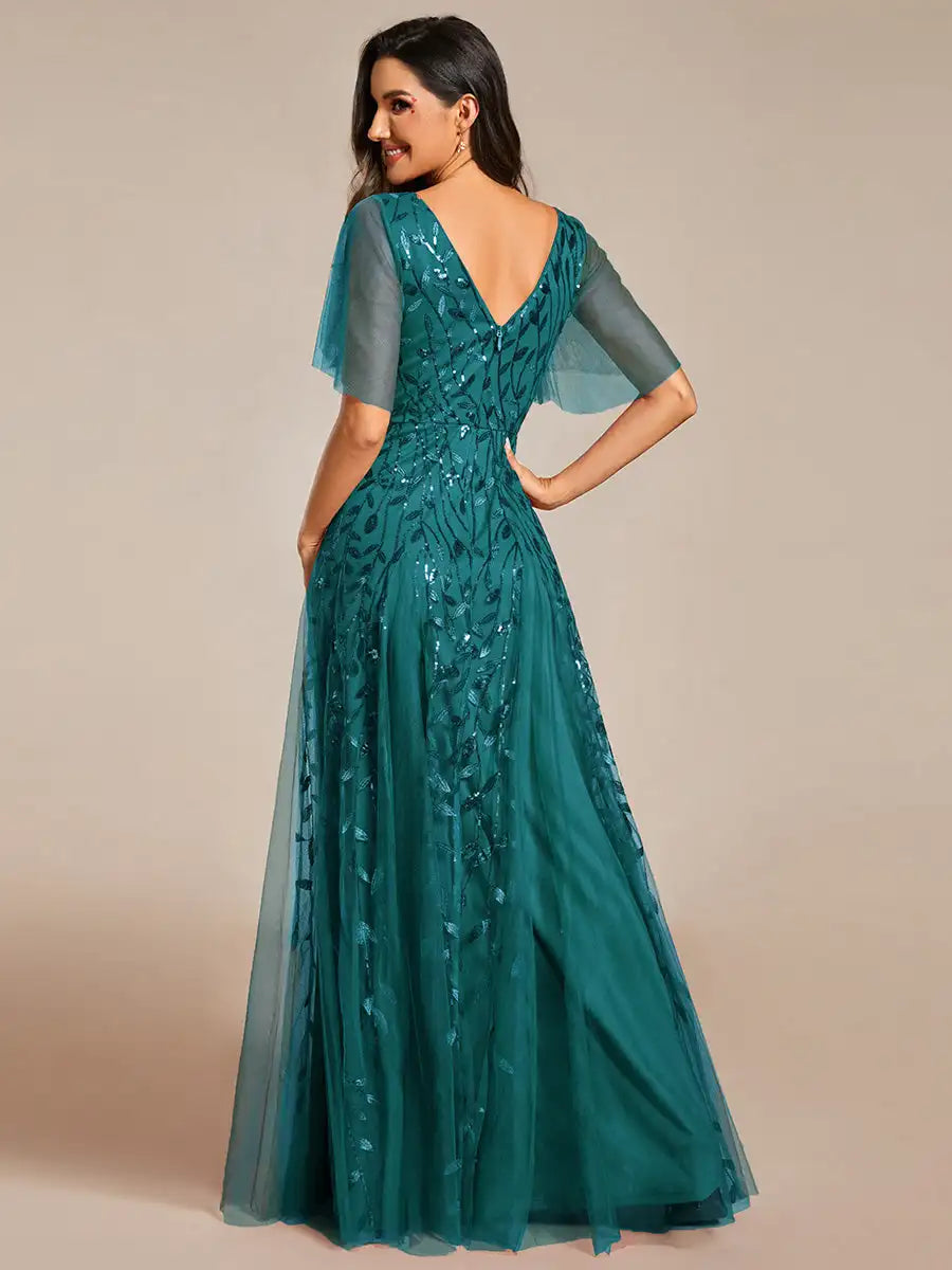 Tessa | Sequin Evening Dress with Ruffle Sleeves
