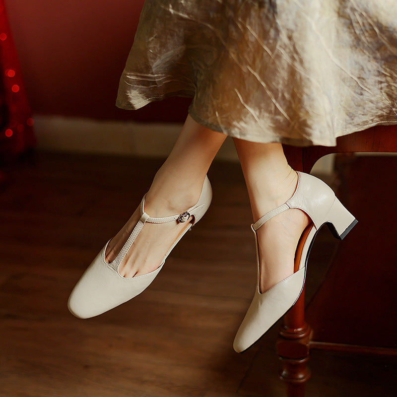 Elowen | Leather T-Strap Heels