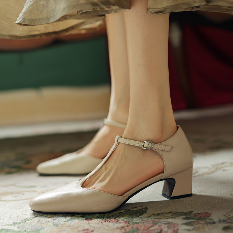 Elowen | Leather T-Strap Heels