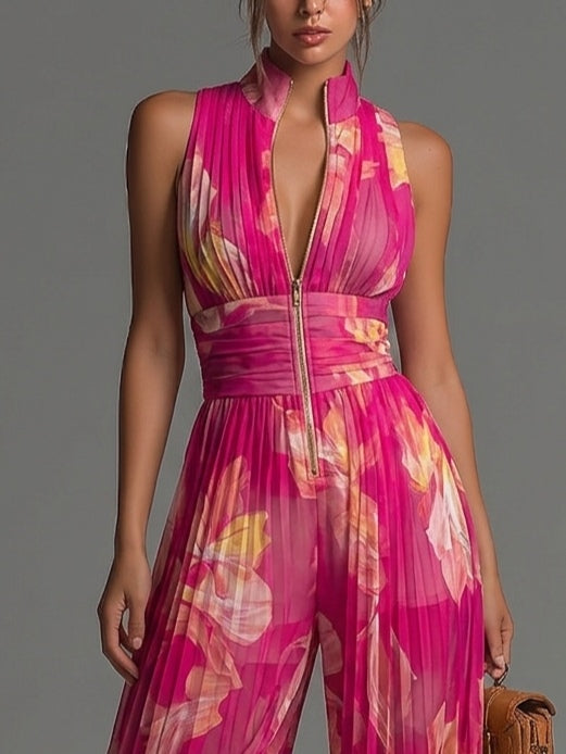 Tuta Sofia | Chiffon plissé floreale fucsia