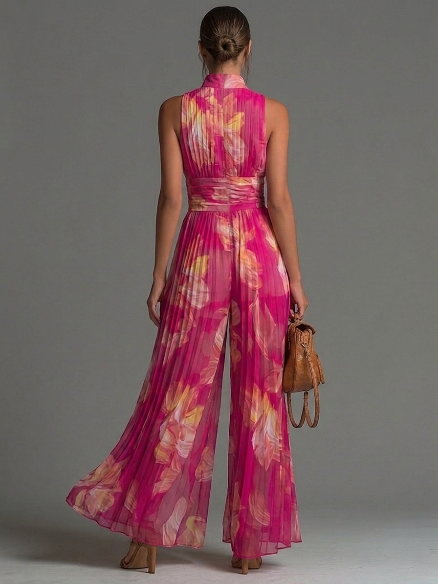 Tuta Sofia | Chiffon plissé floreale fucsia