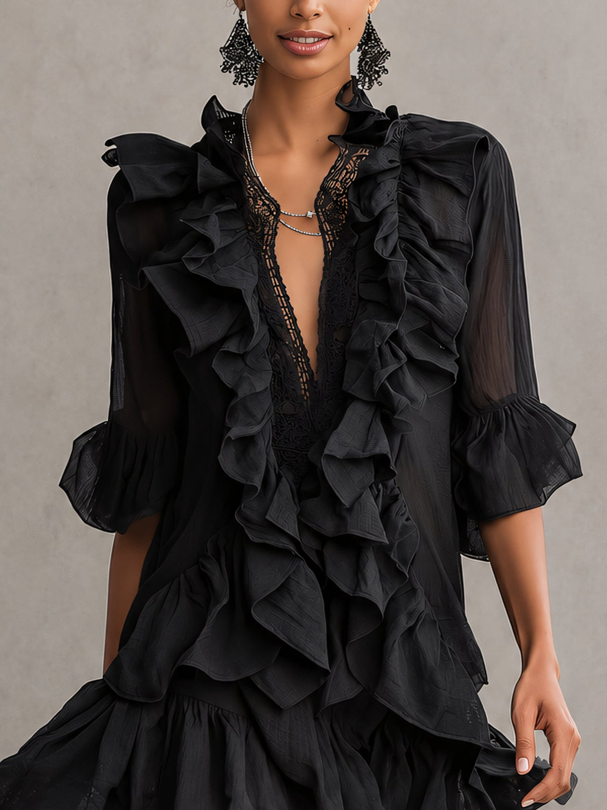 Seraphine | Mini abito in chiffon a balze e pizzo