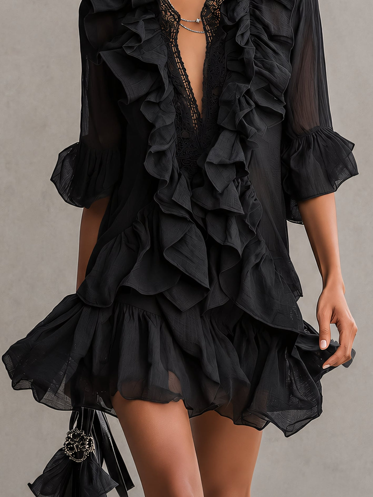 Seraphine | Mini abito in chiffon a balze e pizzo