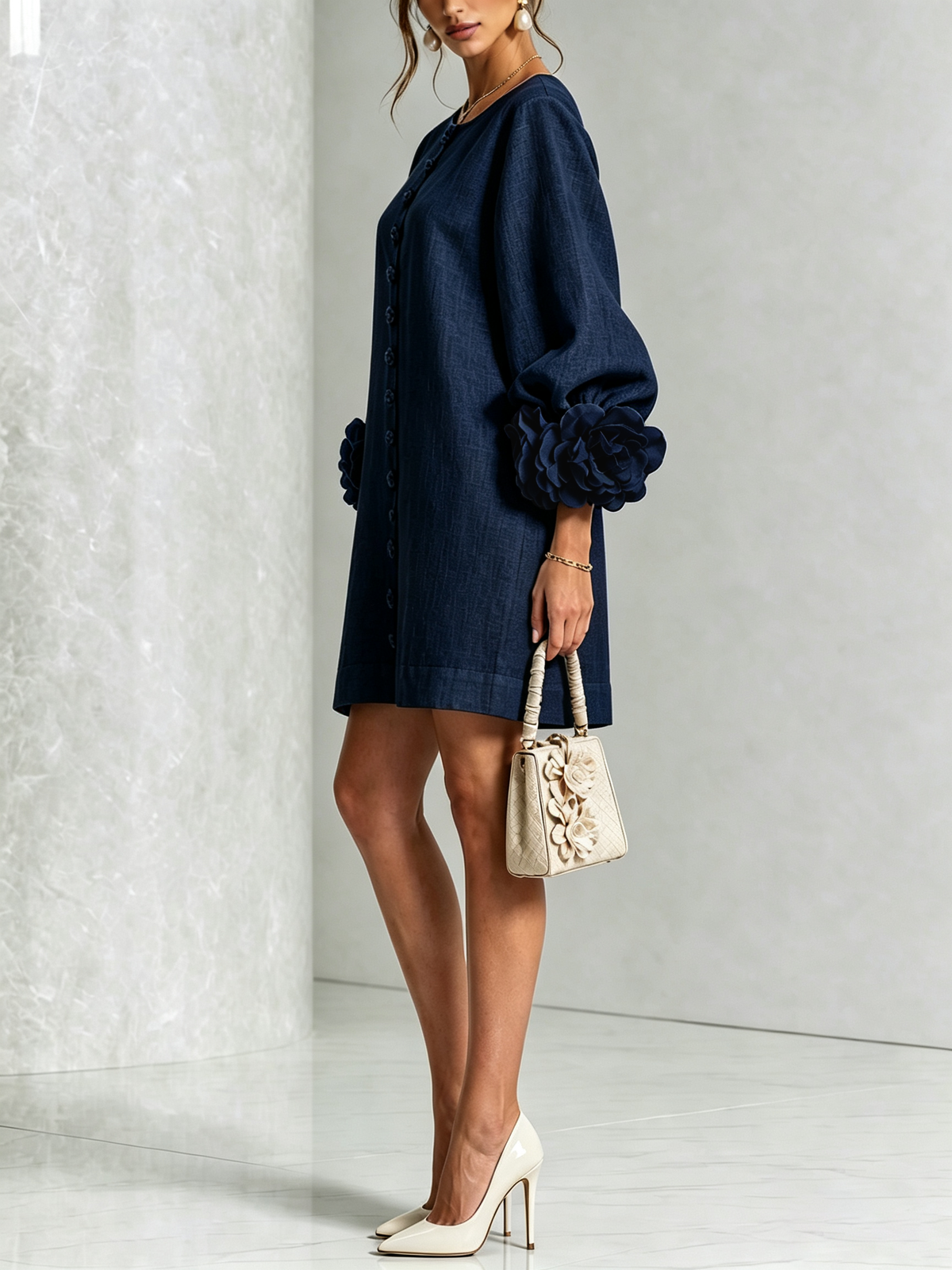 Amara | Mini Abito Elegante con Bottoni Floreali