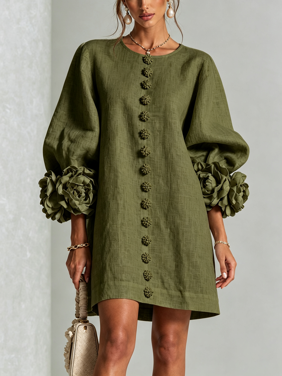 Amara | Elegant Mini Dress with Floral Buttons