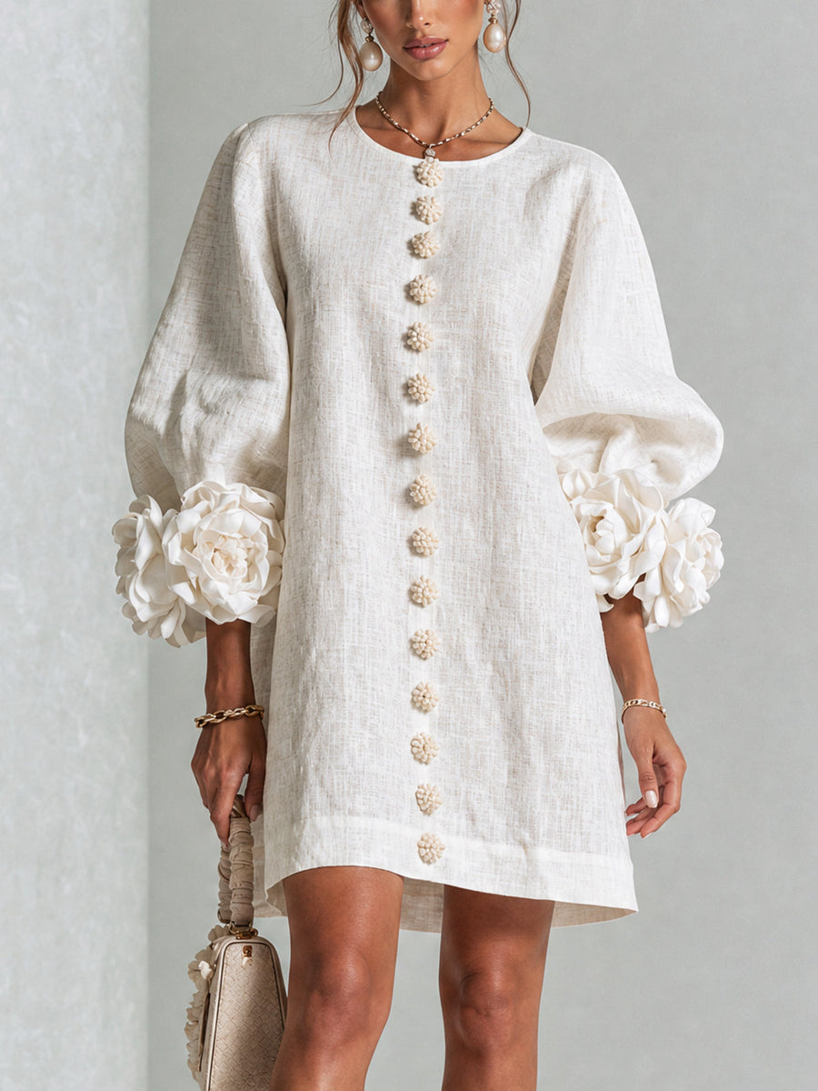 Amara | Elegant Mini Dress with Floral Buttons