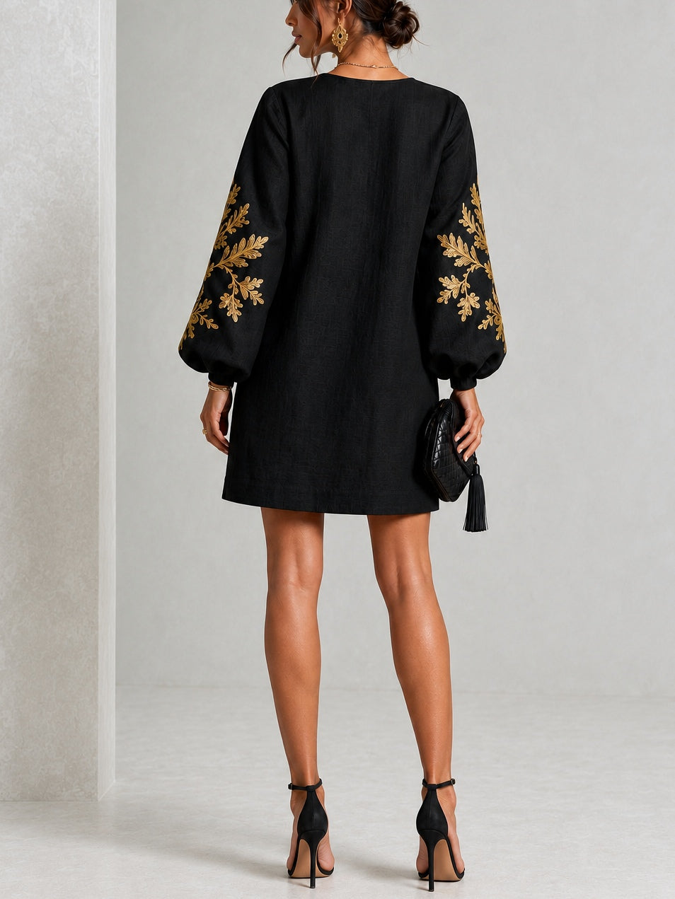Farrah | Ornate Motif Lantern Sleeve Mini Dress