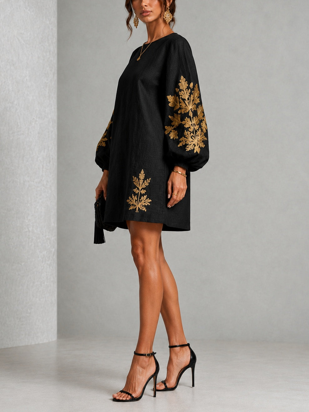 Farrah | Ornate Motif Lantern Sleeve Mini Dress