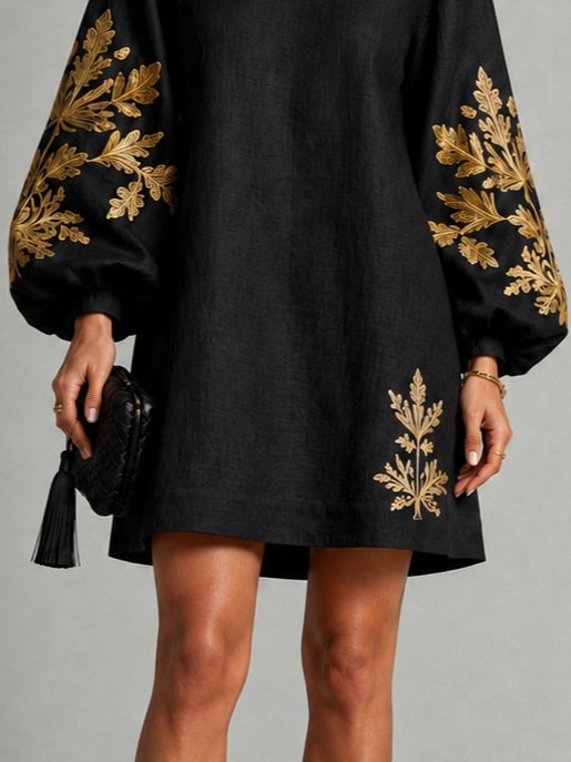Farrah | Ornate Motif Lantern Sleeve Mini Dress