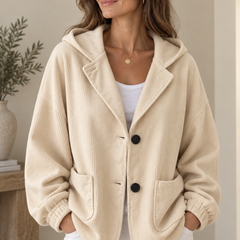 Nalina | Giacca Oversize con Cappuccio in Velluto a Coste - Beige