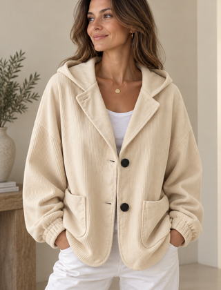 Nalina | Giacca Oversize con Cappuccio in Velluto a Coste - Beige