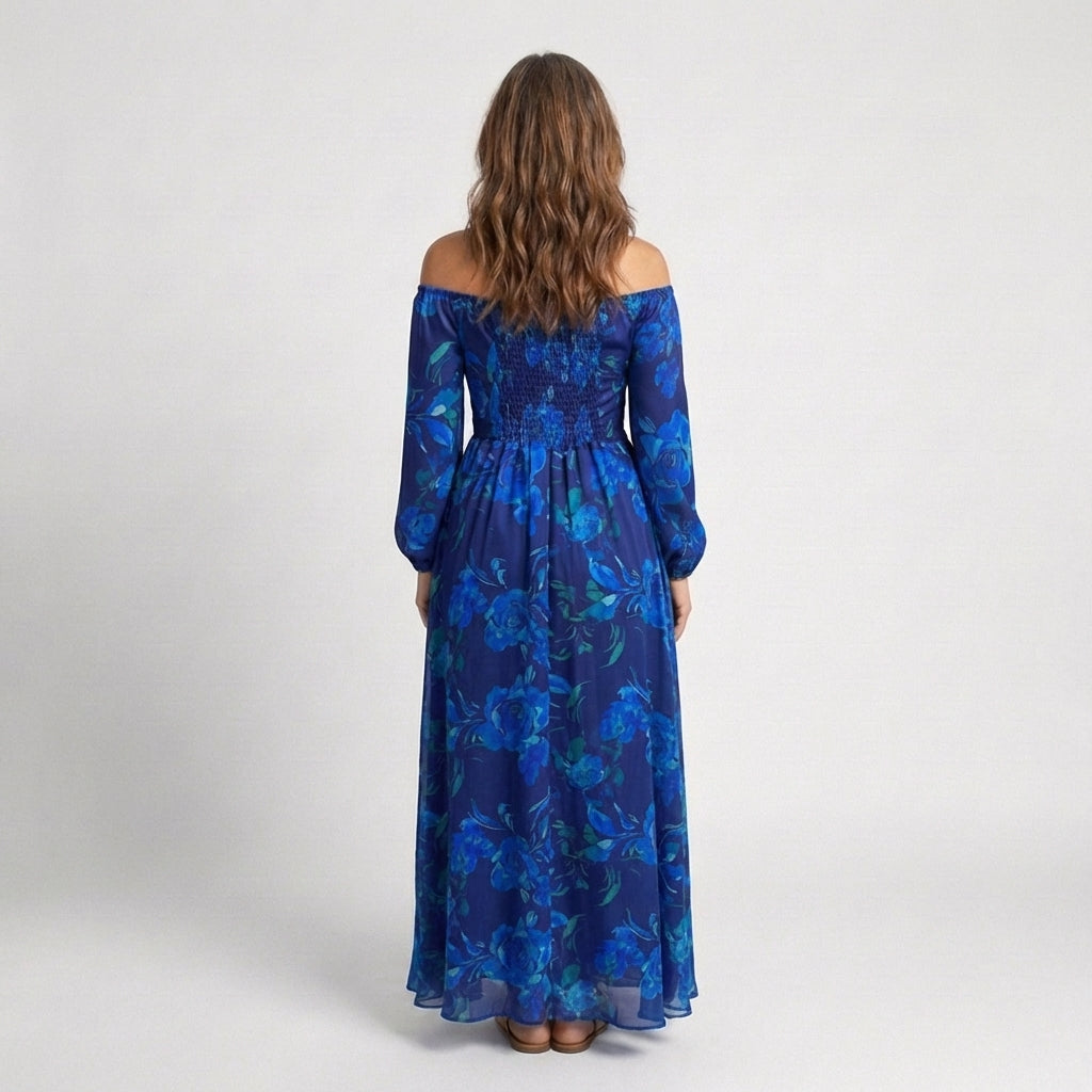 Aspen | Vestito lungo floreale con spalle scoperte