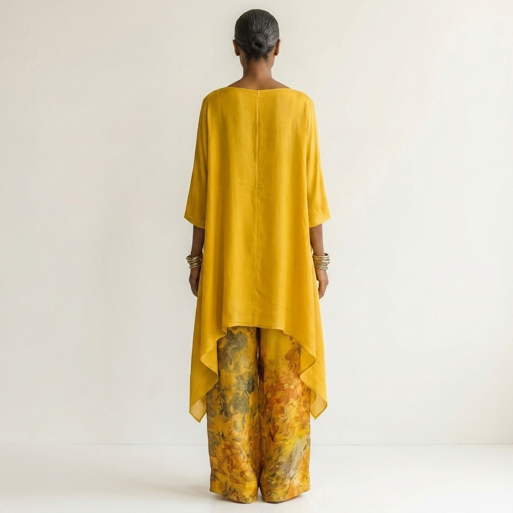 Cariola | Completo due pezzi in cotone e seta con tunica asimmetrica
