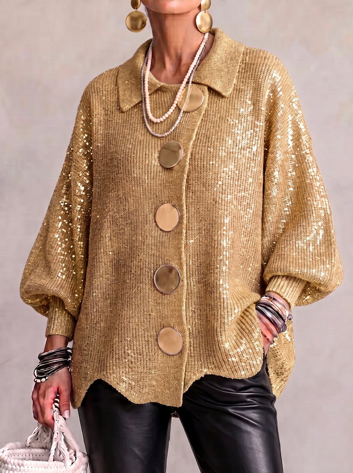 Isadora™ | Giacca in Maglia Ampia con Colletto e Grandi Bottoni in Metallo