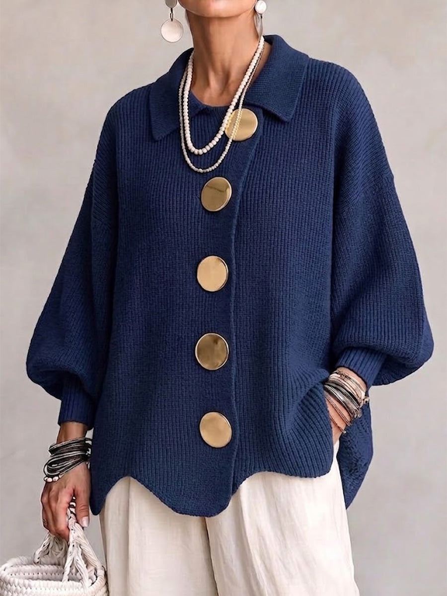 Isadora™ | Giacca in Maglia Ampia con Colletto e Grandi Bottoni in Metallo