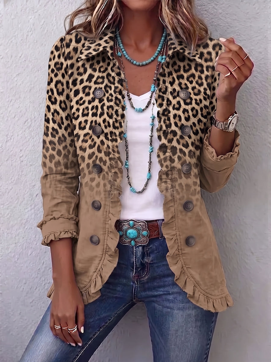 Tawny | Giacca con volant a gradiente leopardo vintage