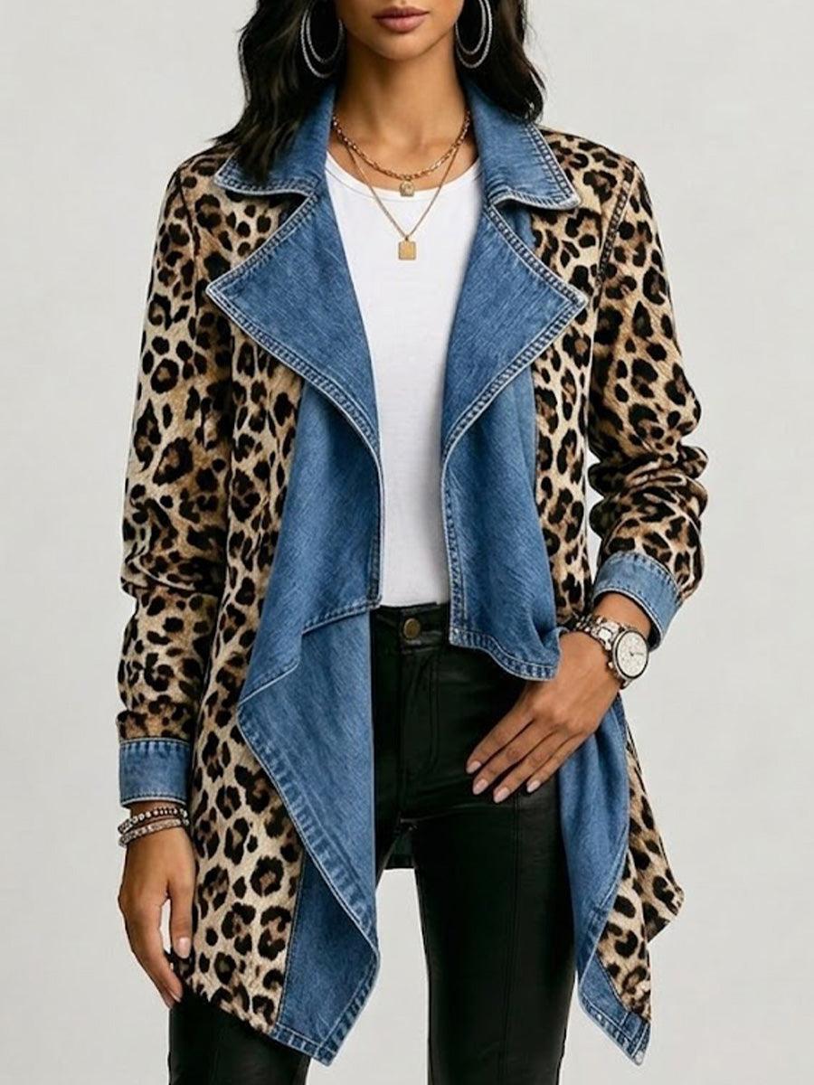 Sherilyn | Giacca a mezza lunghezza con pannelli in stampa leopardata e denim delavé