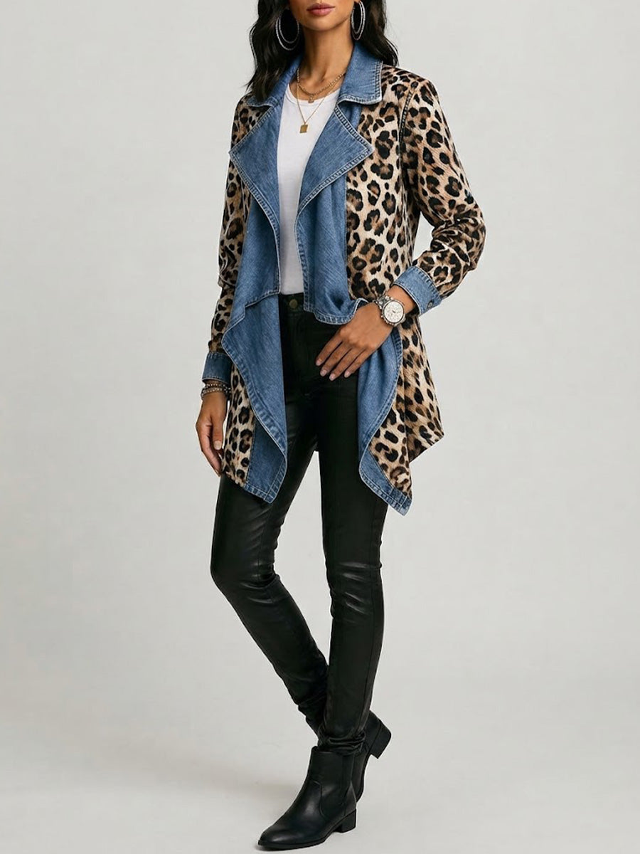 Sherilyn | Giacca a mezza lunghezza con pannelli in stampa leopardata e denim delavé