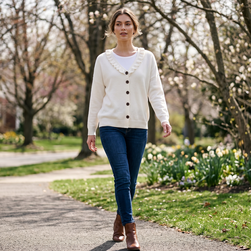 Kitty | Women's Knitted Cardigan with Ruffle Collar