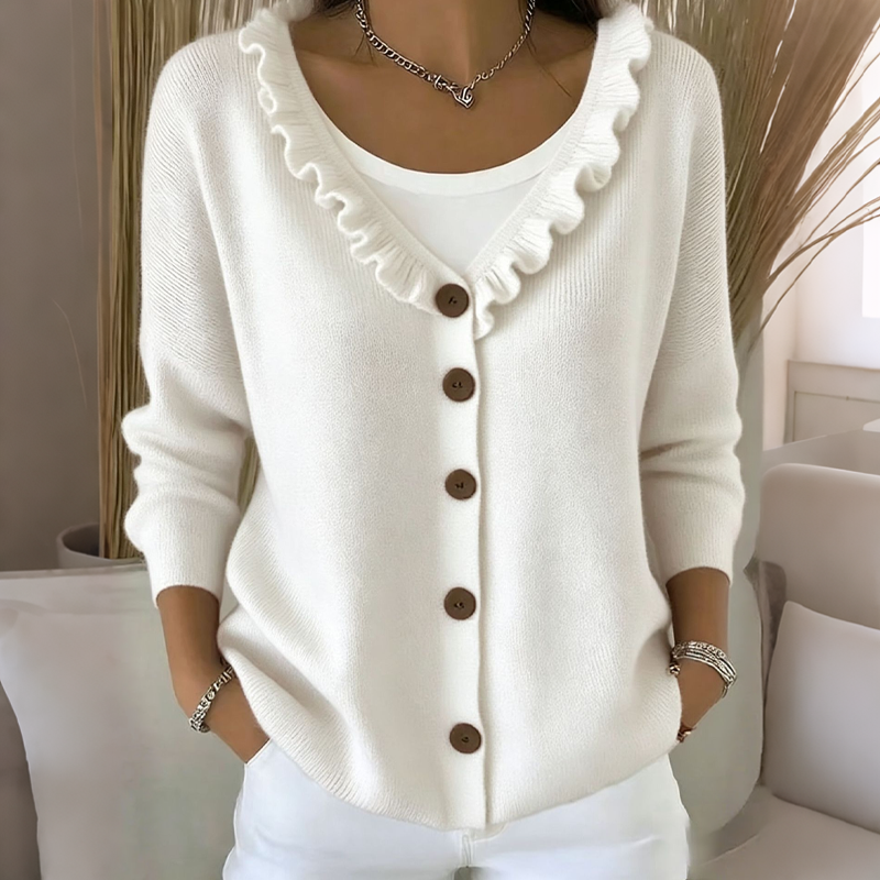 Kitty | Women's Knitted Cardigan with Ruffle Collar