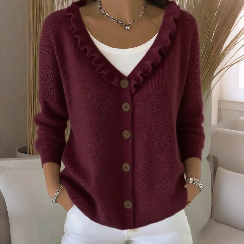Kitty | Women's Knitted Cardigan with Ruffle Collar