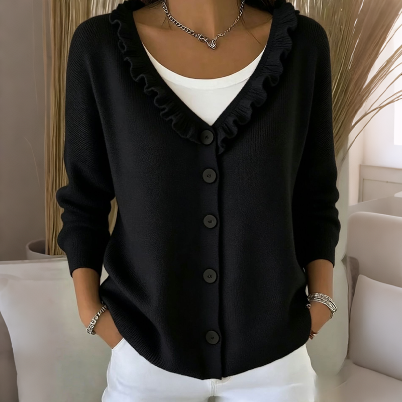 Kitty | Women's Knitted Cardigan with Ruffle Collar