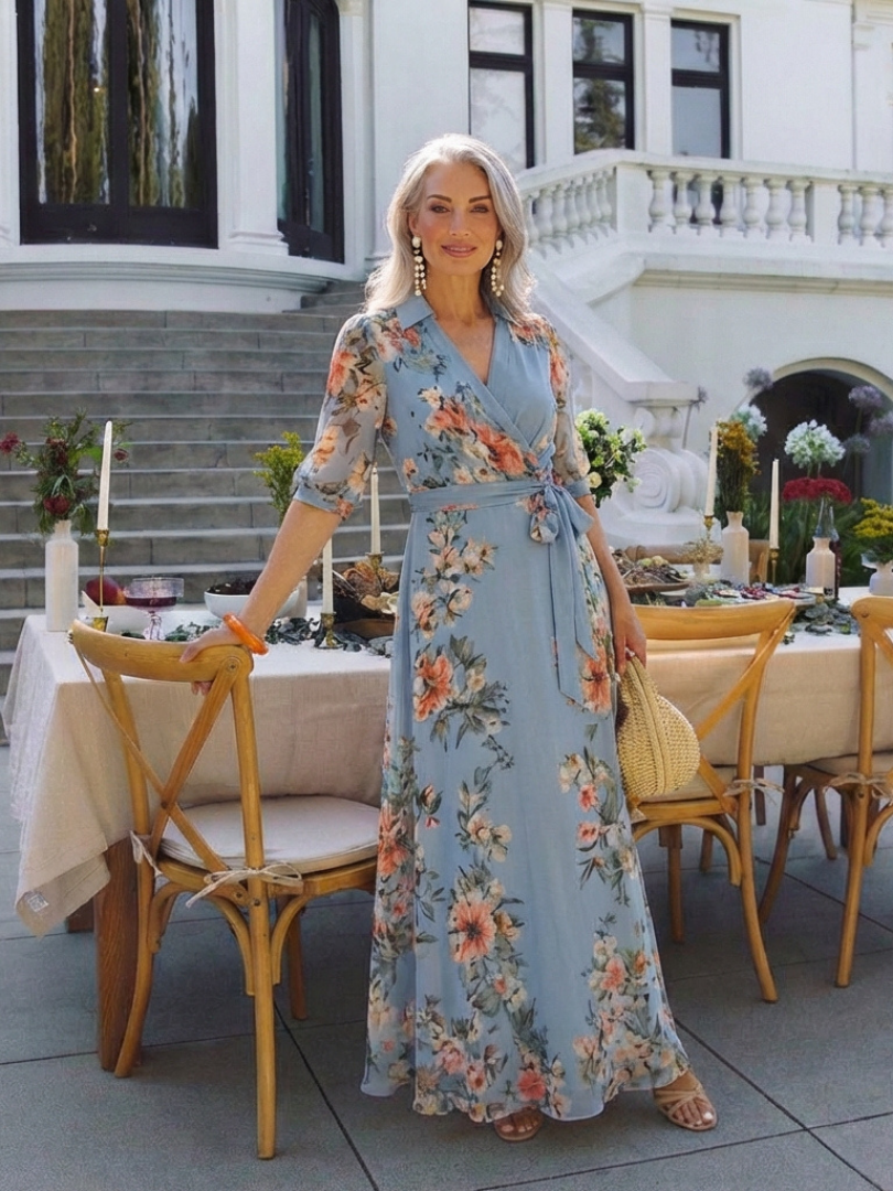 Elowen | Blue Floral Wrap Maxi Dress