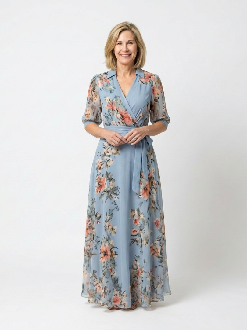 Elowen | Blue Floral Wrap Maxi Dress