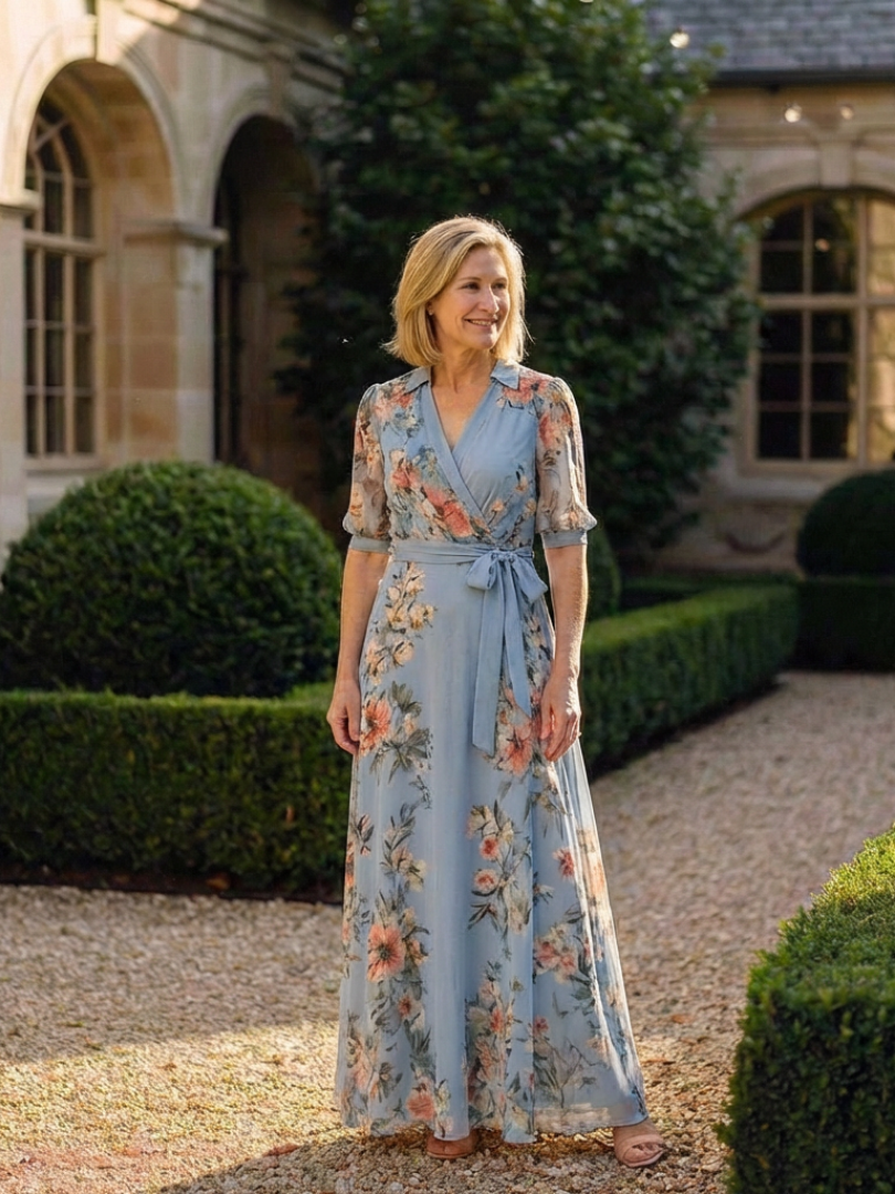 Elowen | Blue Floral Wrap Maxi Dress