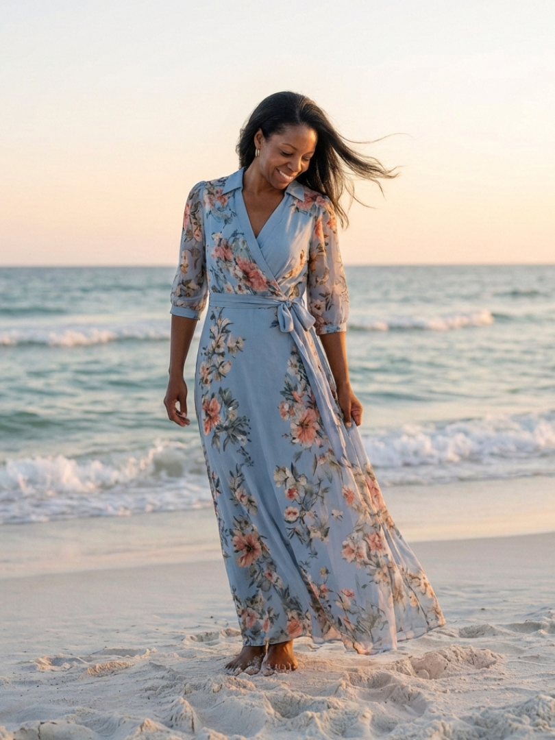 Elowen | Blue Floral Wrap Maxi Dress