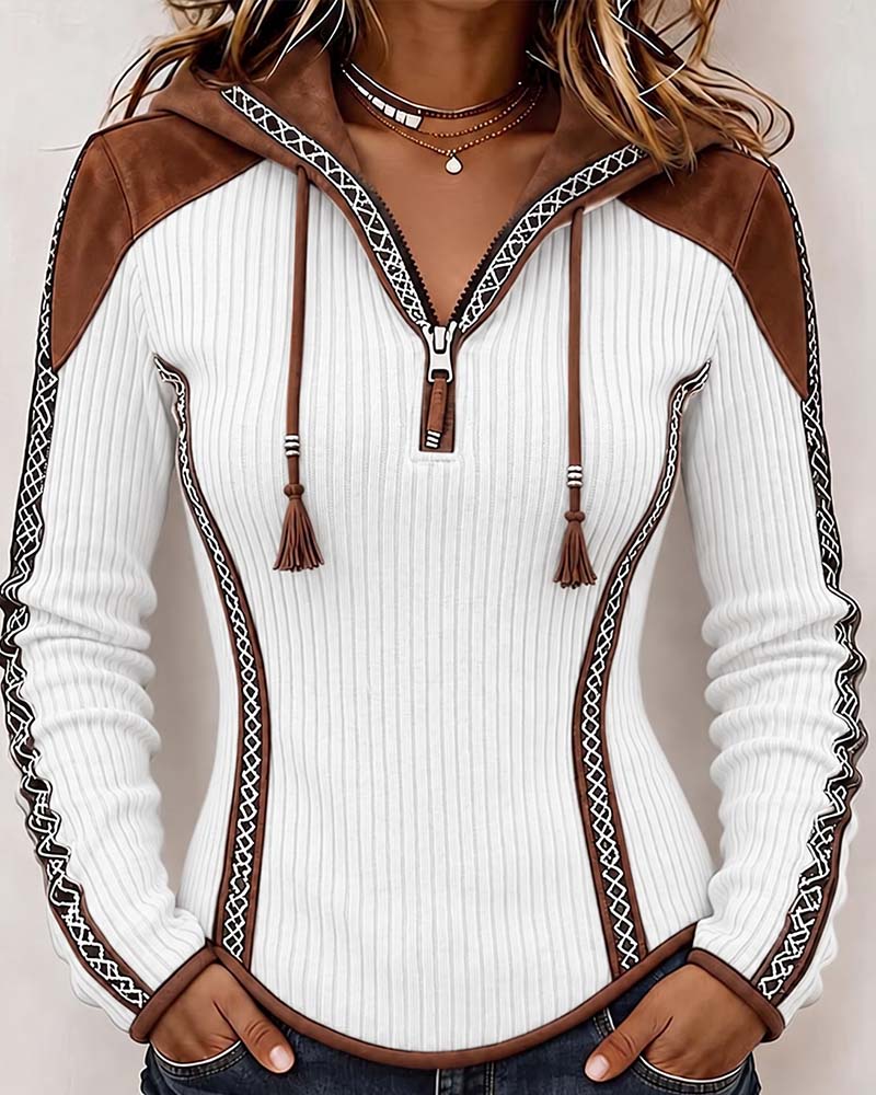 Seniya felpa con cappuccio e zip bianco